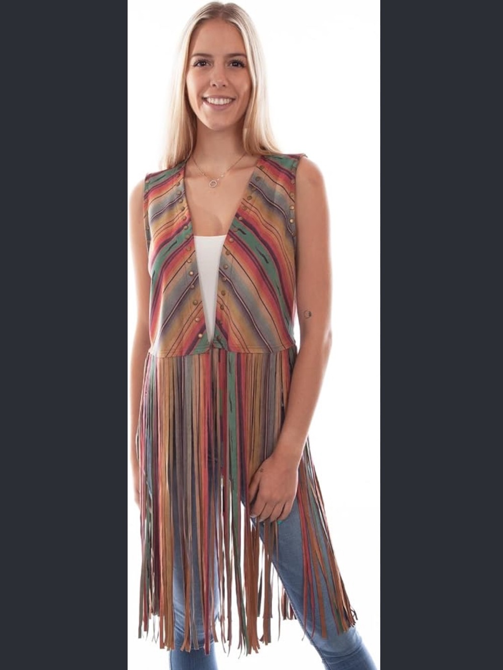 Fashion Express Rainbow Fringe Vest Size Small